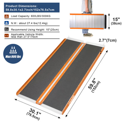 Ruedamann 30.1"W Folding Wheelchair Ramp, Non-Slip,Aluminum,Portable, 600 lbs