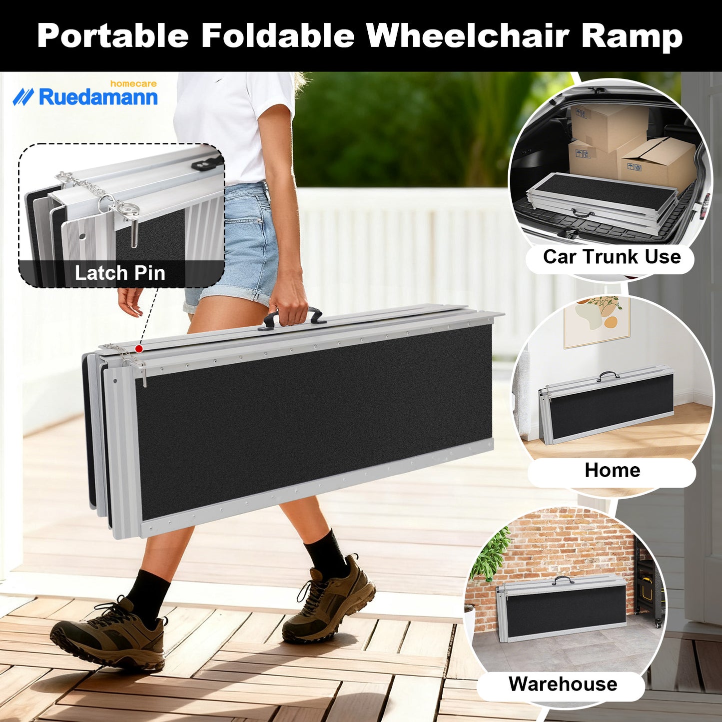 Ruedamann 6FT Folding Wheelchair Ramp,Portable, 29" Wide,Using Under 18"H, 600 lbs