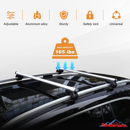 Ruedamann 53"L Universal Roof Rack Cross Bars, Adjustable,Aluminum, 165 lbs,2 Packs
