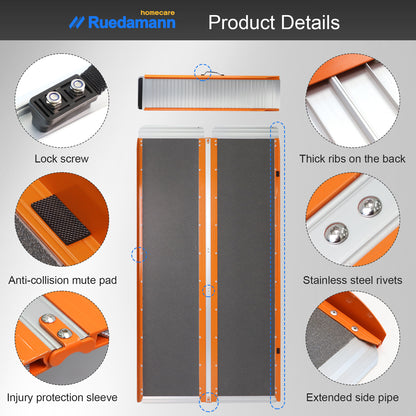 Ruedamann 30.1"W Folding Wheelchair Ramp, Non-Slip,Aluminum,Portable, 600 lbs