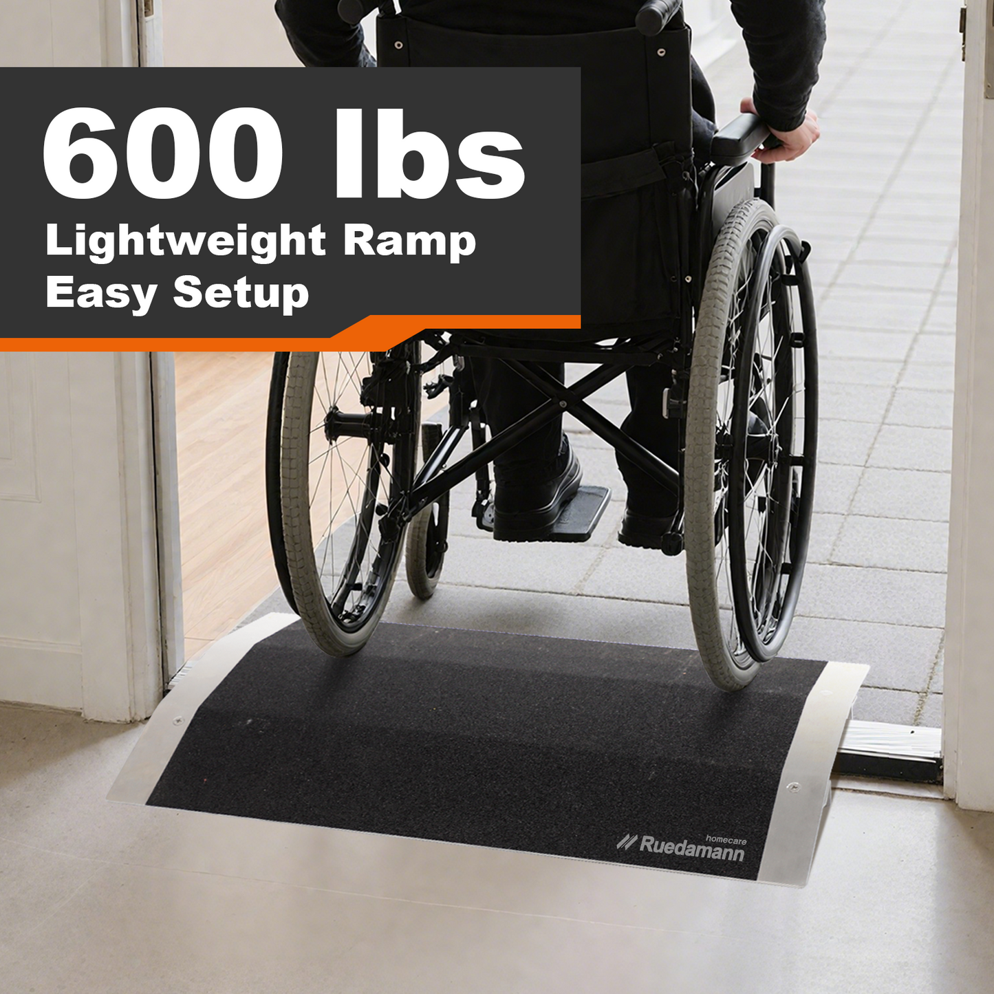Ruedamann Bridge Threshold Ramp, 600lbs Load Capacity, Wheelchair Ramp with Detachable Supporting Frame and Non-Slip Surface, Aluminum Door Ramps for Wheelchairs, Stairs, Vans, Scooters, Steps