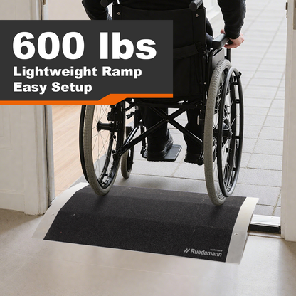 Ruedamann Bridge Threshold Ramp, 600lbs Load Capacity, Wheelchair Ramp with Detachable Supporting Frame and Non-Slip Surface, Aluminum Door Ramps for Wheelchairs, Stairs, Vans, Scooters, Steps