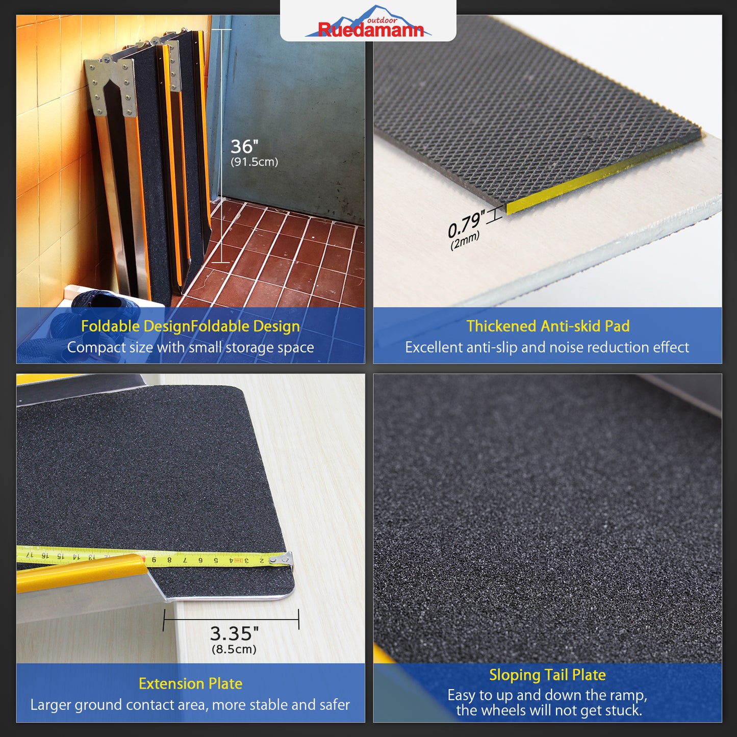 Ruedamann 71"L Aluminum Loading Ramp, Folding, Usable Width 8.5",600lbs, 1PC