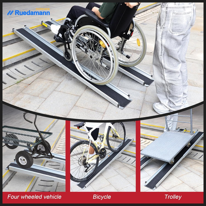 Ruedamann Wheelchair Ramp 6FT Telescoping Wheelchair Ramps for Home Steps Portable Non-Skid Ramps for Wheelchairs for Home Adjustable Aluminum Wheelchair Ramp Storage Bag (2 Pcs)
