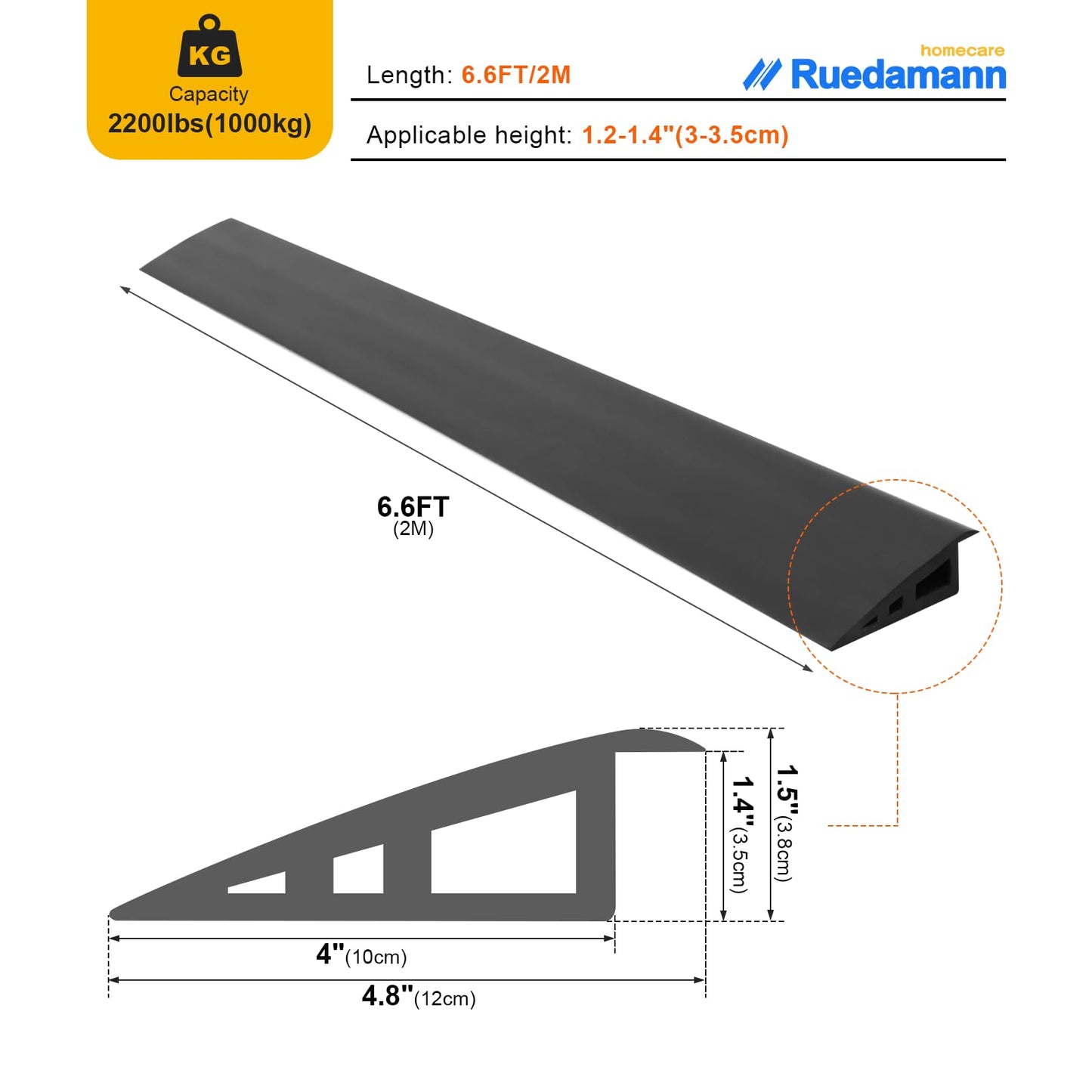 Ruedamann® Threshold Transition Strip Rubber Threshold Ramp