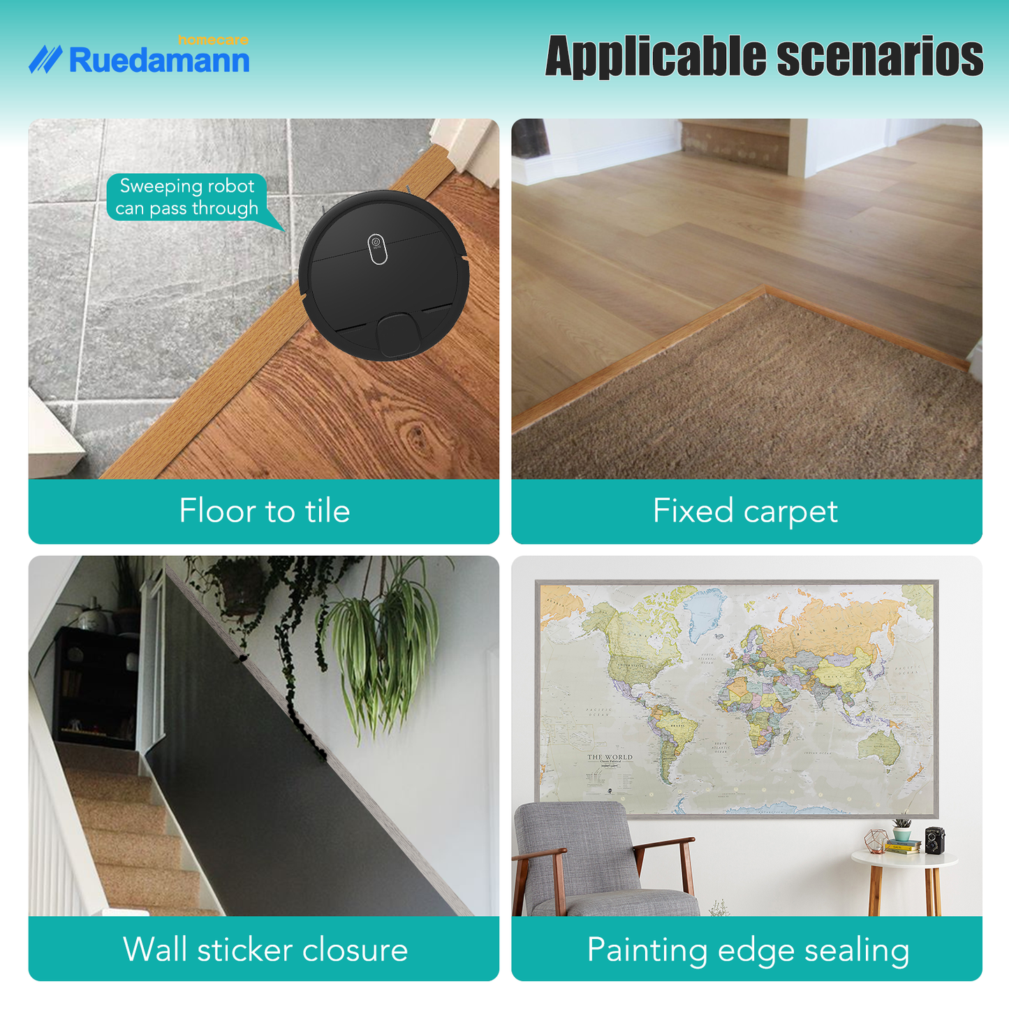 Ruedamann® Carpet Floor Transition Strip Height Less Than 0.196"