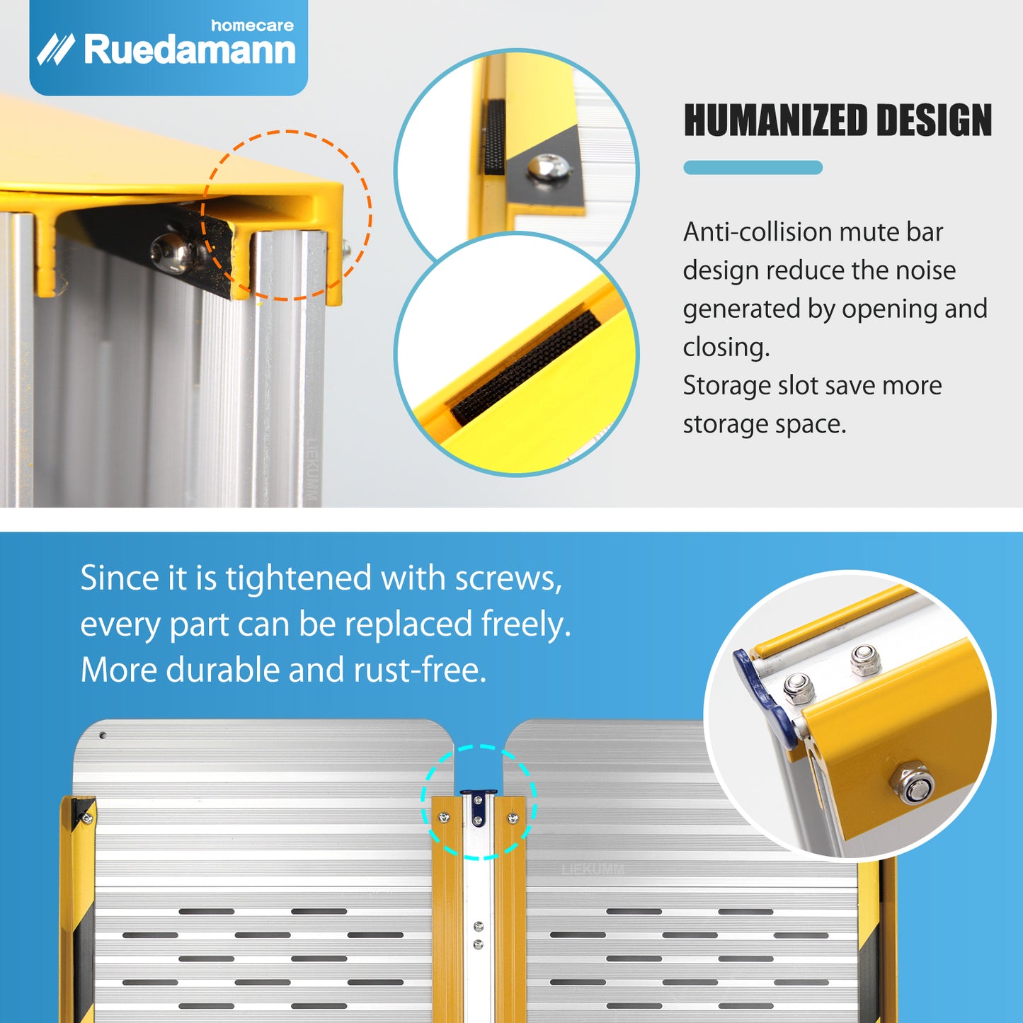 Ruedamann® Portable Aluminum Threshold Ramp  Non-Skid Surface Folding