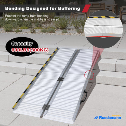 Ruedamann 5FT Folding Wheelchair Ramp,Aluminum,Portable ,600 lbs