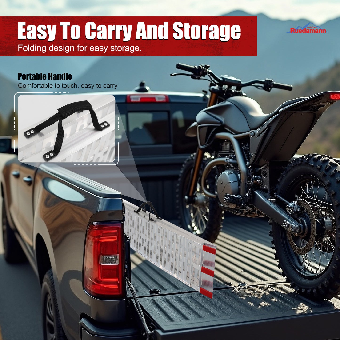 Ruedamann 7.5FT Aluminum Loading Ramps, Foldable Motorcycle Ramp, 750 Lbs Capacity, 11" Wide Lightweight Ramp for Scooters, Dirt Bikes, E-Bikes, 1PC（Almost Perfect）