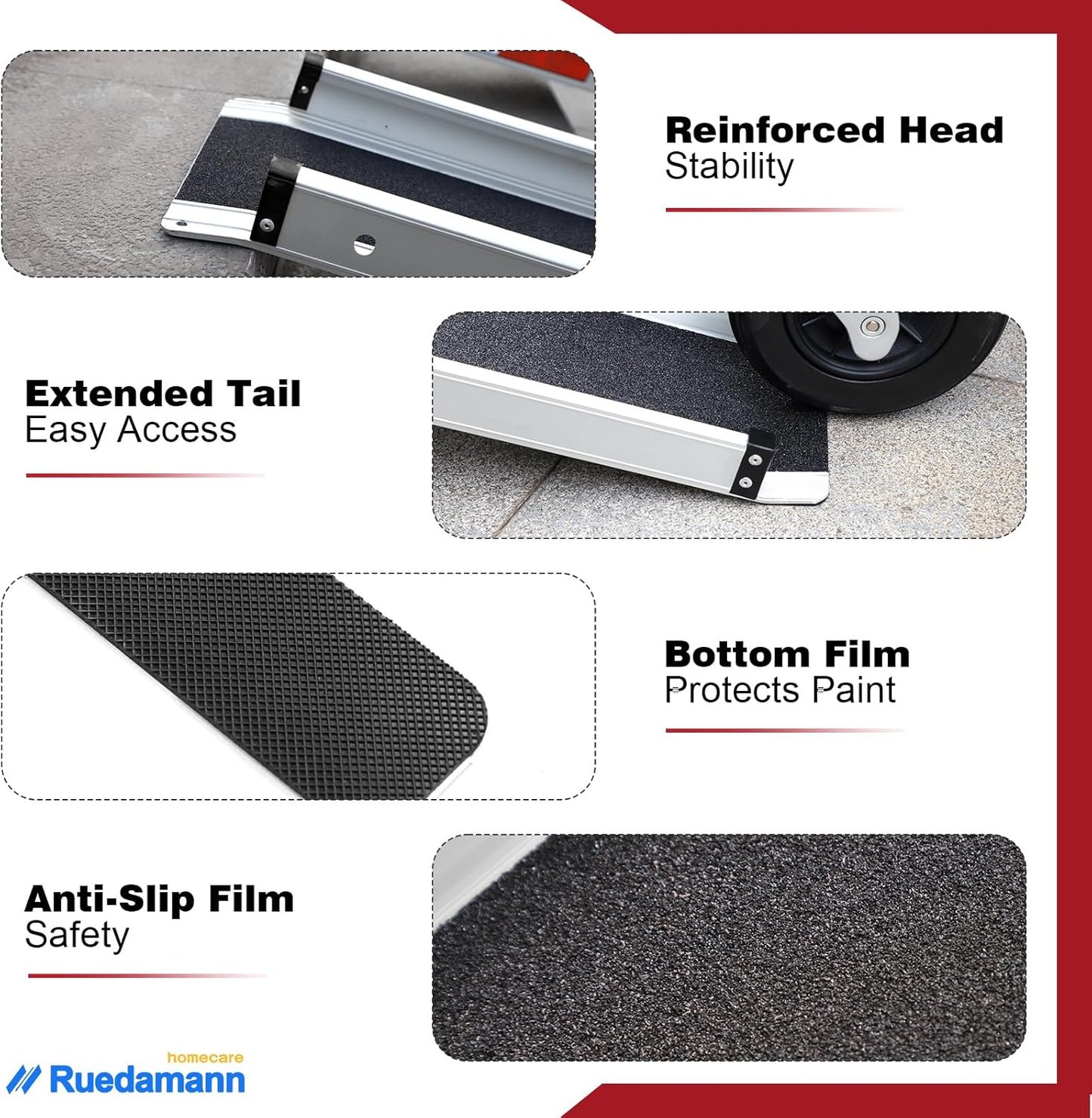 Ruedamann Wheelchair Ramp 6FT Telescoping Wheelchair Ramps for Home Steps Portable Non-Skid Ramps for Wheelchairs for Home Adjustable Aluminum Wheelchair Ramp Storage Bag (2 Pcs)