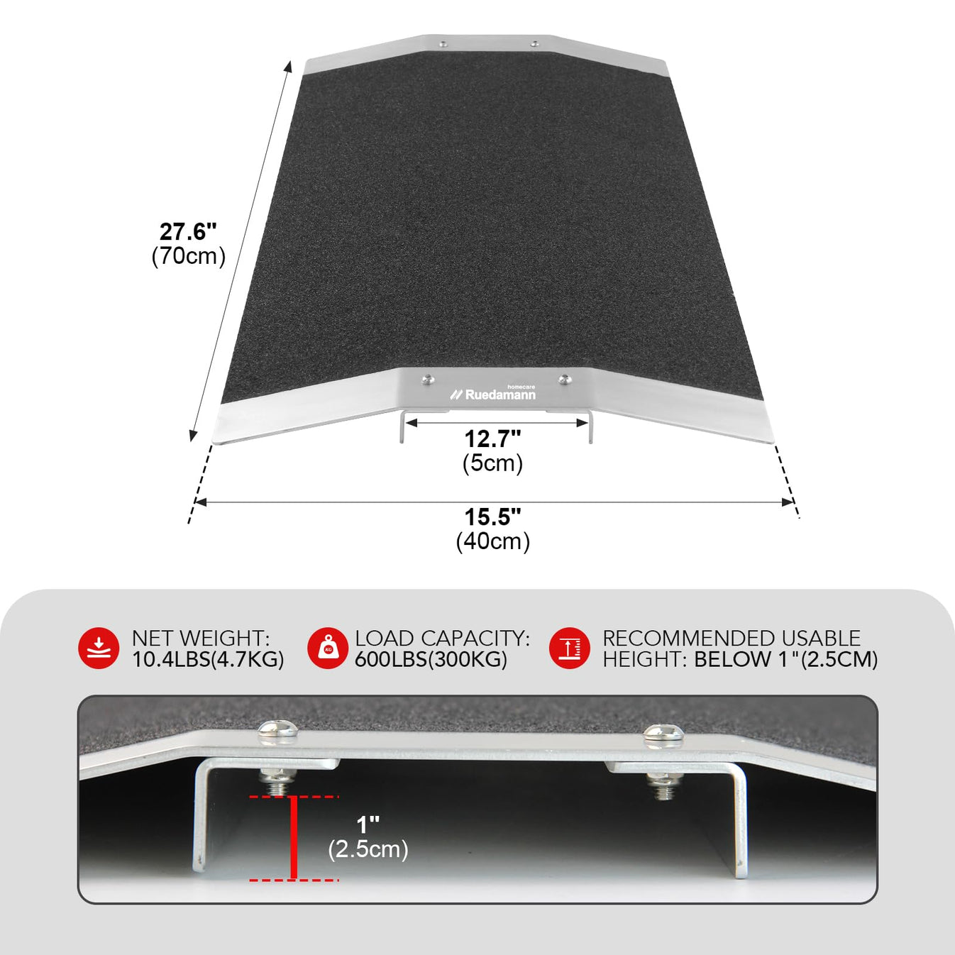 Ruedamann® 27.6" W x 1" H Bridge Threshold Ramp with Supporting Frame