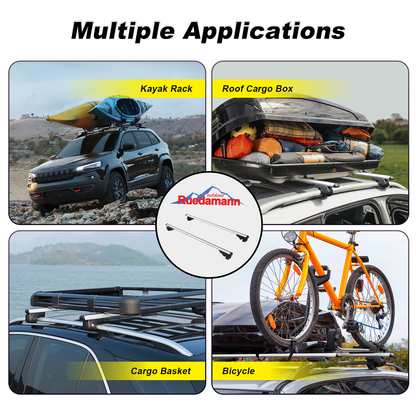 Ruedamann 53"L Universal Roof Rack Cross Bars, Adjustable,Aluminum, 165 lbs,2 Packs