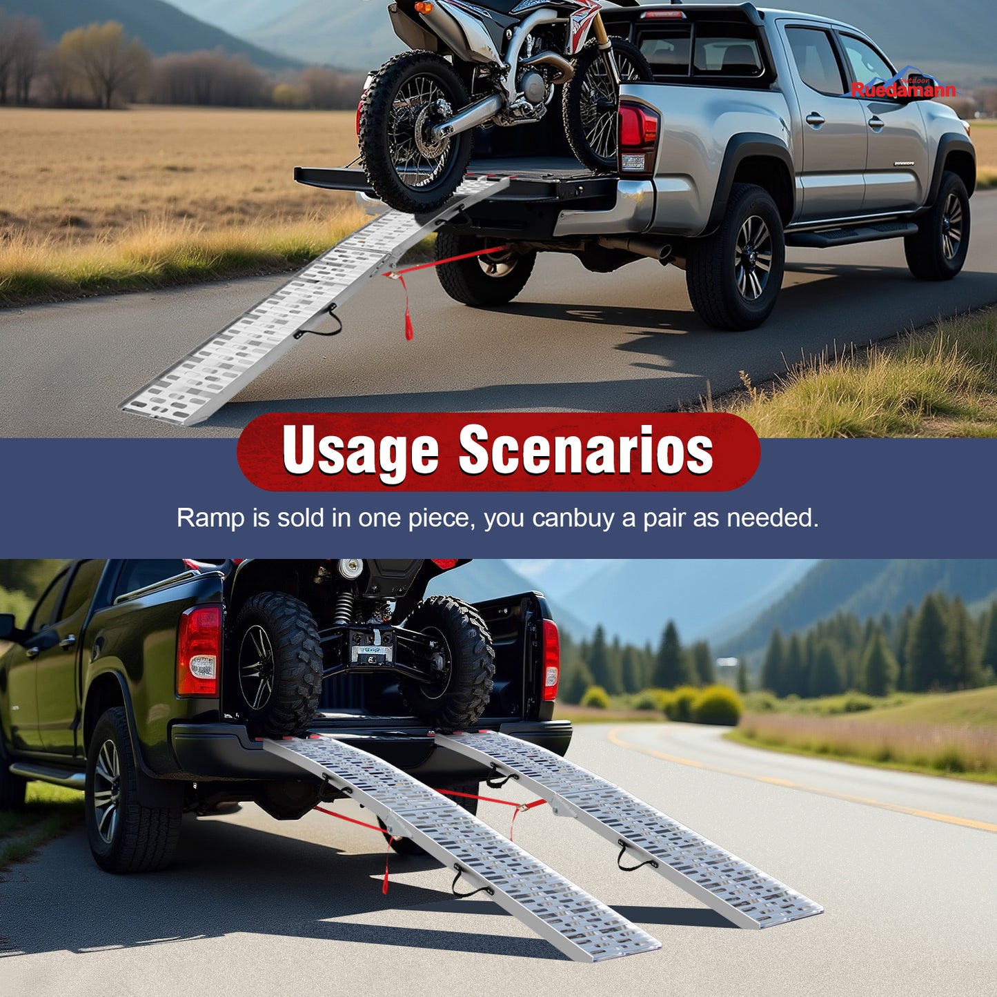 Ruedamann 7.5FT Aluminum Loading Ramps, Foldable Motorcycle Ramp, 750 Lbs Capacity, 11" Wide Lightweight Ramp for Scooters, Dirt Bikes, E-Bikes, 1PC（Almost Perfect）