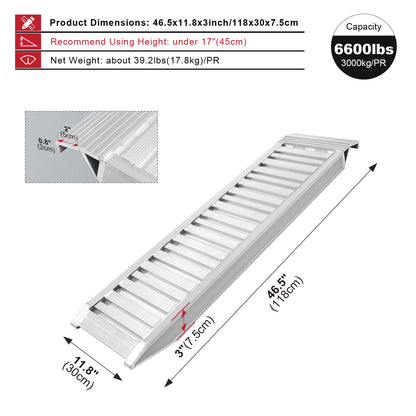 Ruedamann 46.5"Lx11.8"W Heavy Duty Trailer Ramps,Aluminum, Gapless Panel,6600lbs, 2Pcs