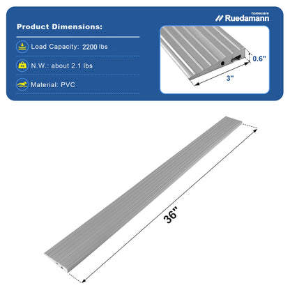 Ruedamann 36"W PVC Threshold Ramp, Odor-Free,Cuttable Door,Indoor & Outdoor Use,2200 lbs,Gray