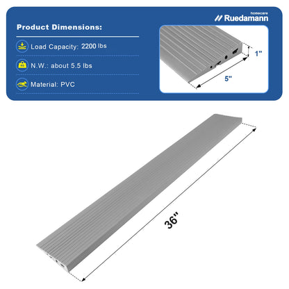 Ruedamann 36"W PVC Threshold Ramp, Odor-Free,Cuttable Door,Indoor & Outdoor Use,2200 lbs,Gray