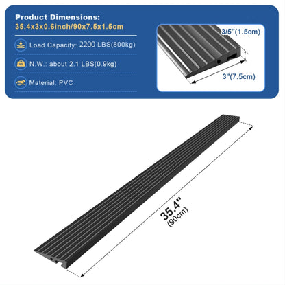 Ruedamann 35.4"W PVC Threshold Ramp,Odor-Free,Cuttable,2200 lbs,Black