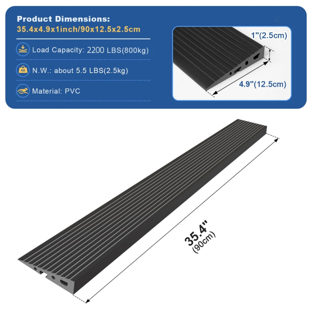 Ruedamann 35.4"W PVC Threshold Ramp,Odor-Free,Cuttable,2200 lbs,Black