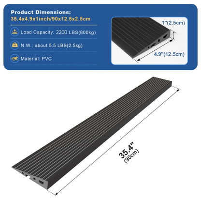 Ruedamann 35.4"W PVC Threshold Ramp,Odor-Free,Cuttable,2200 lbs,Black