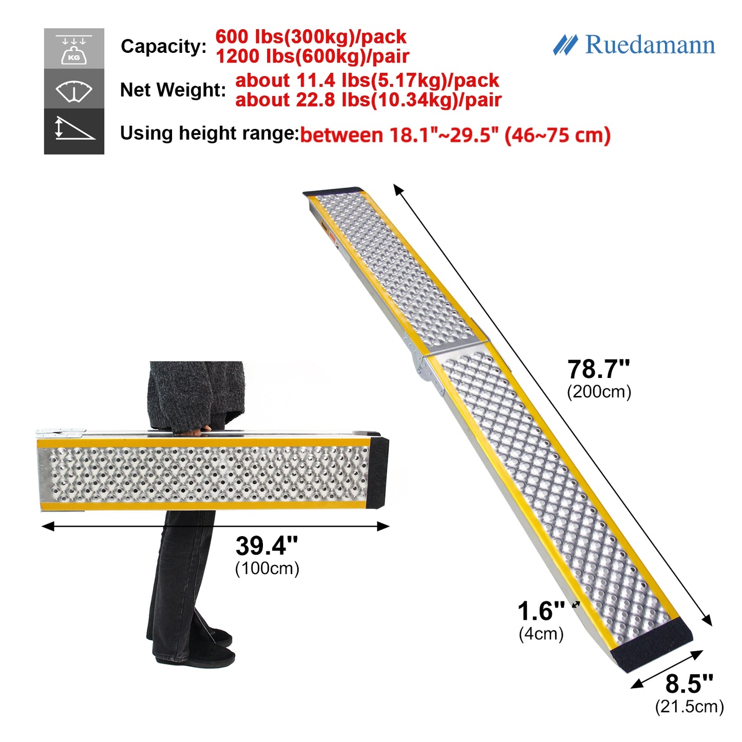 Ruedamann 79"L Dirt Bike Ramp,Aluminum,Folding, 1200lbs, 2PC（Almost Perfect）