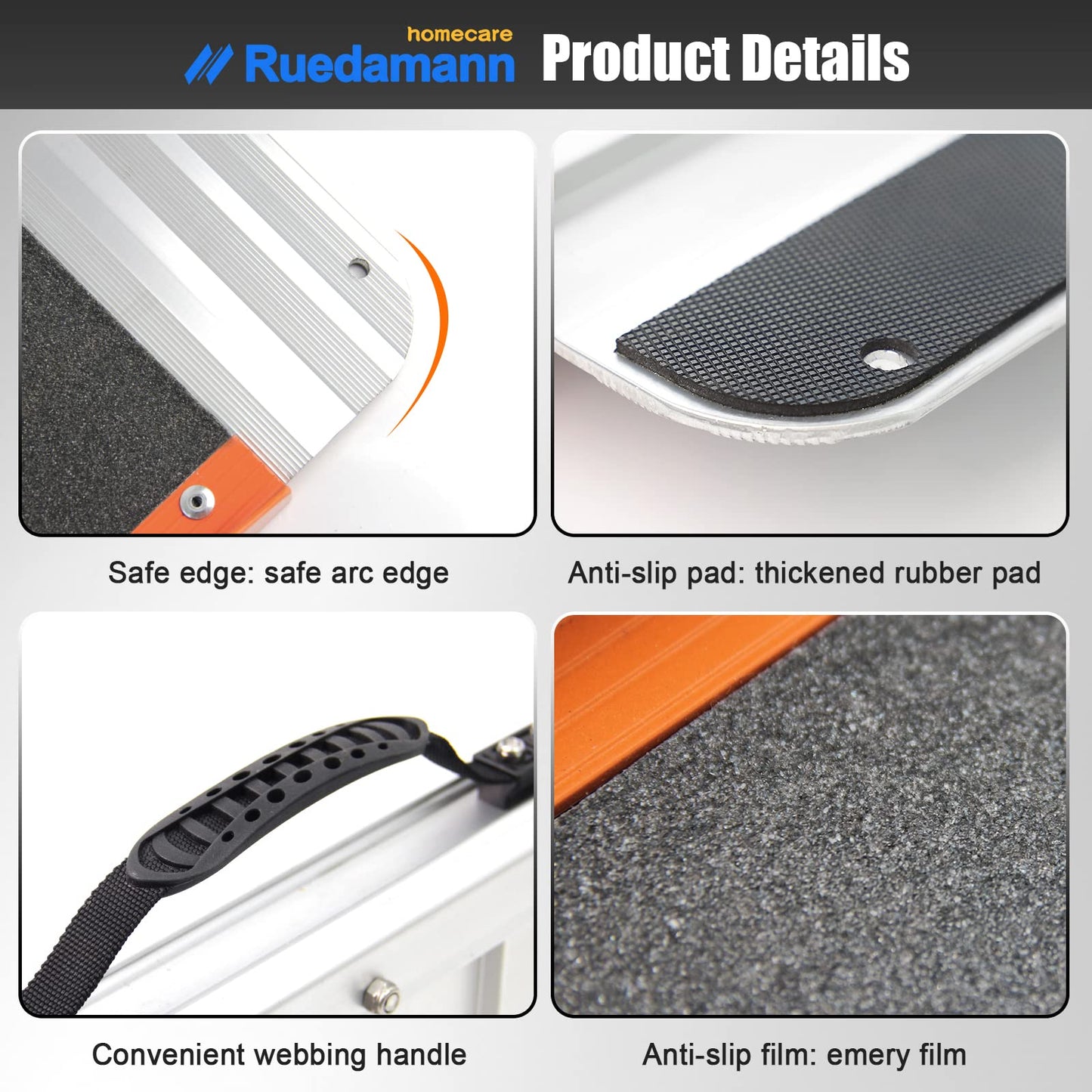Ruedamann® Folding Wheelchair Ramp with Non-Skid Surface Aluminum