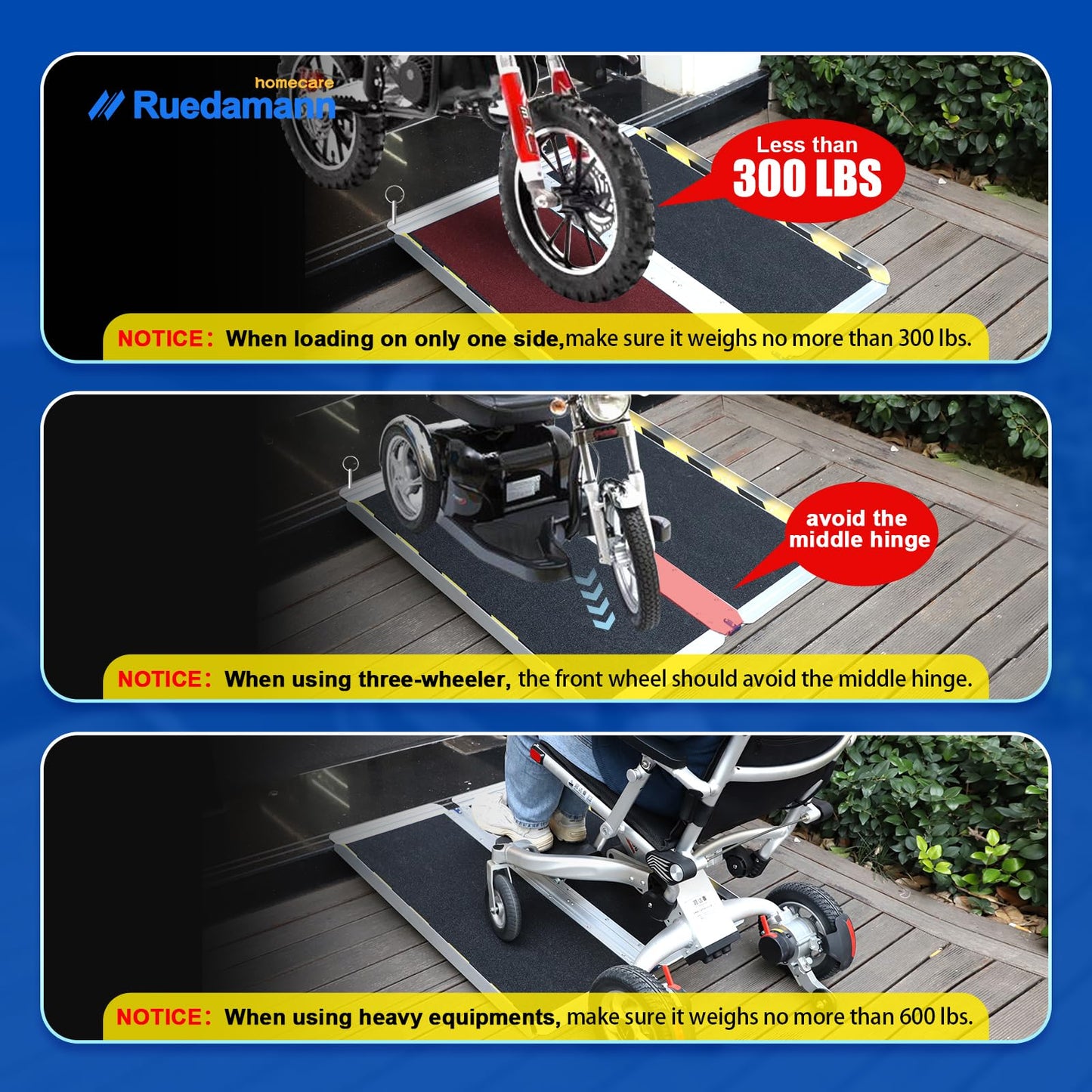 Ruedamann® 30.3"W Non-Skid Threshold Ramp Folding Aluminum Wheelchair Ramp