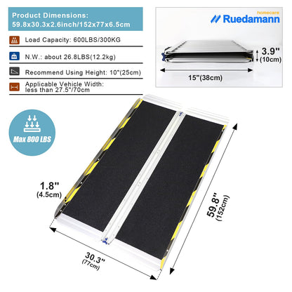 Ruedamann® 30.3"W Non-Skid Threshold Ramp Folding Aluminum Wheelchair Ramp