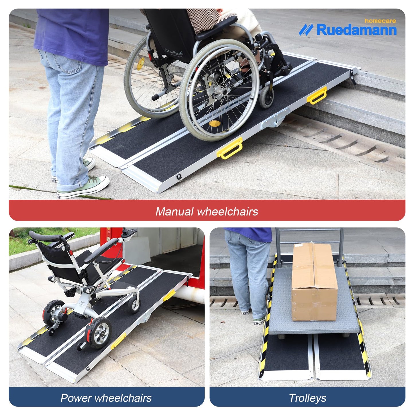 Ruedamann® Non-Skid Aluminum Folding Wheelchair Ramp Two Pieces Separated