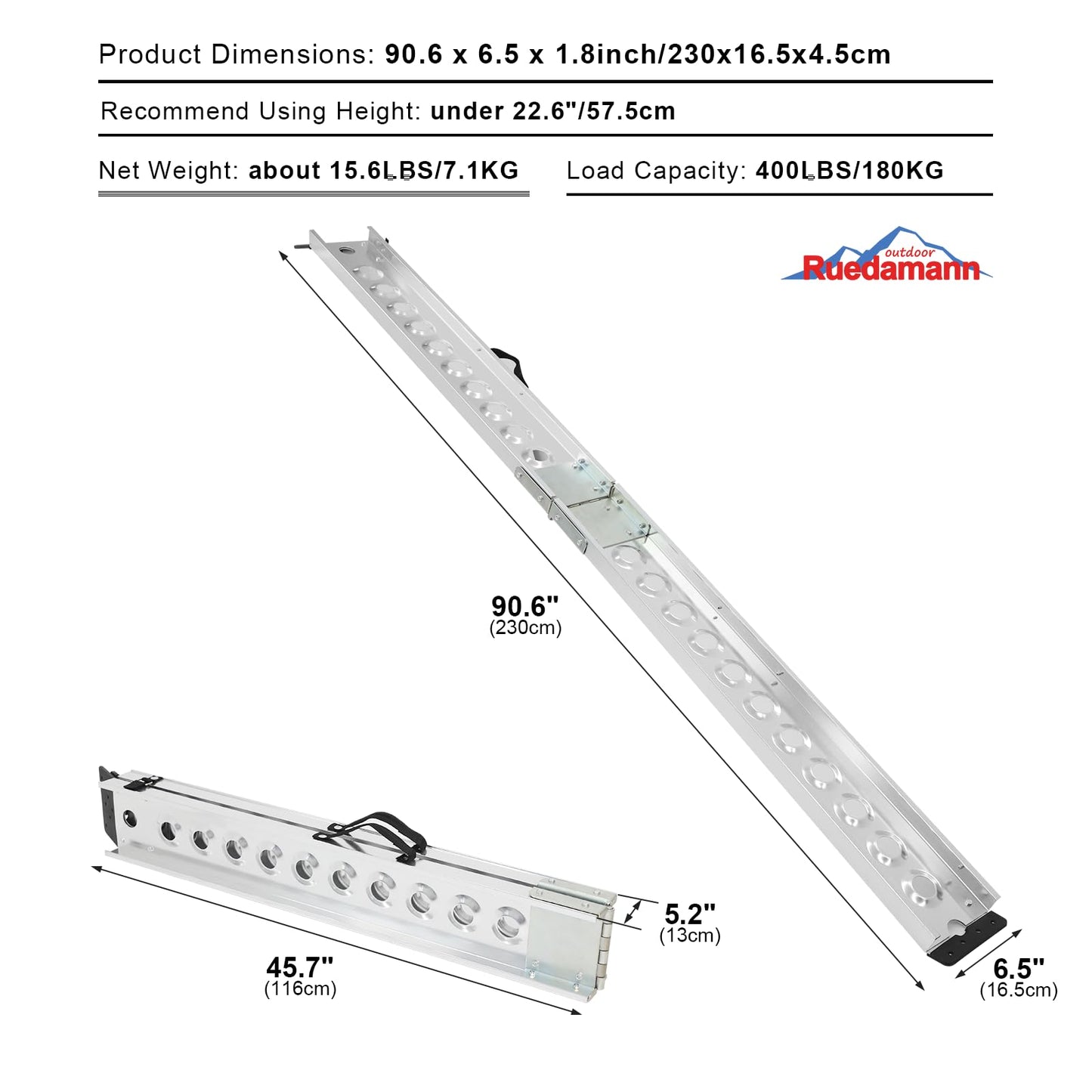 Ruedamann® Aluminum Loading Ramp Folding Lightweight   Pack of 1