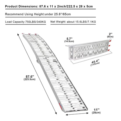 Ruedamann 7.5FT Aluminum Loading Ramps, Foldable Motorcycle Ramp, 750 Lbs Capacity, 11" Wide Lightweight Ramp for Scooters, Dirt Bikes, E-Bikes, 1PC（Almost Perfect）