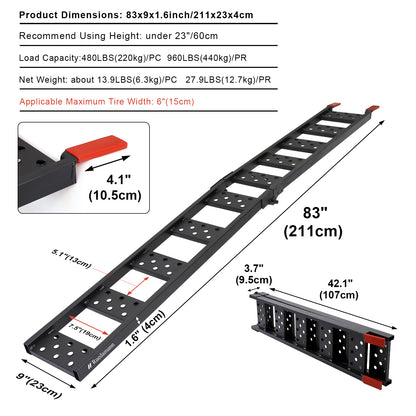 Ruedamann 83"L Folding Loading Ramp, Steel,Anti-Slip,Stair-Step,480lbs/PC