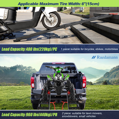 Ruedamann 83"L Folding Loading Ramp, Steel,Anti-Slip,Stair-Step,480lbs/PC