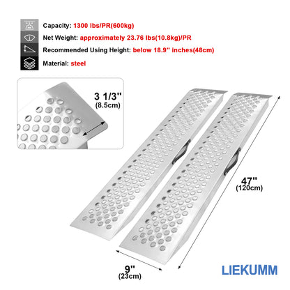 Ruedamann 47"L Steel Shed Ramp,Portable,Handle,Anti-Slip,650 lbs/PC,1 or 2 Pcs