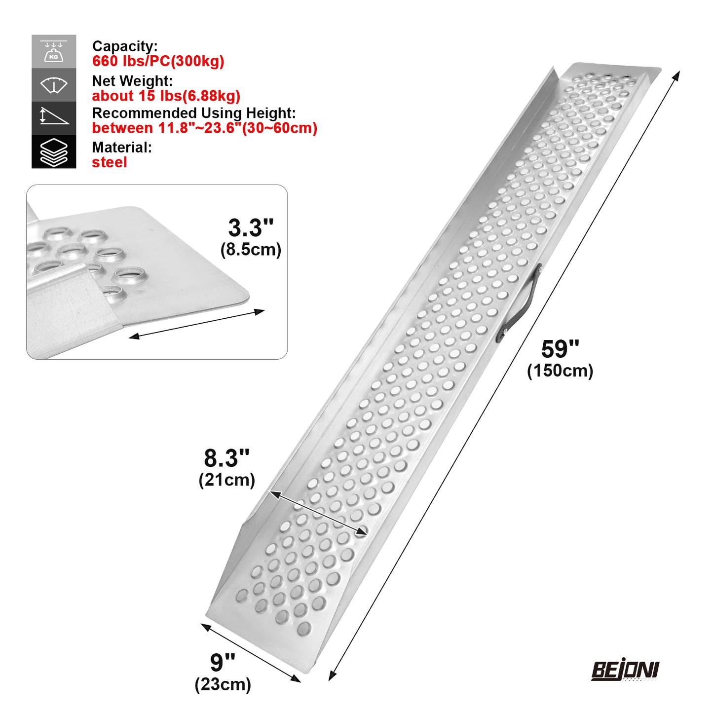 Ruedamann 9" W Loading Ramps,Anti-Skid Surface,660 lbs/PC,1 or 2 Packs