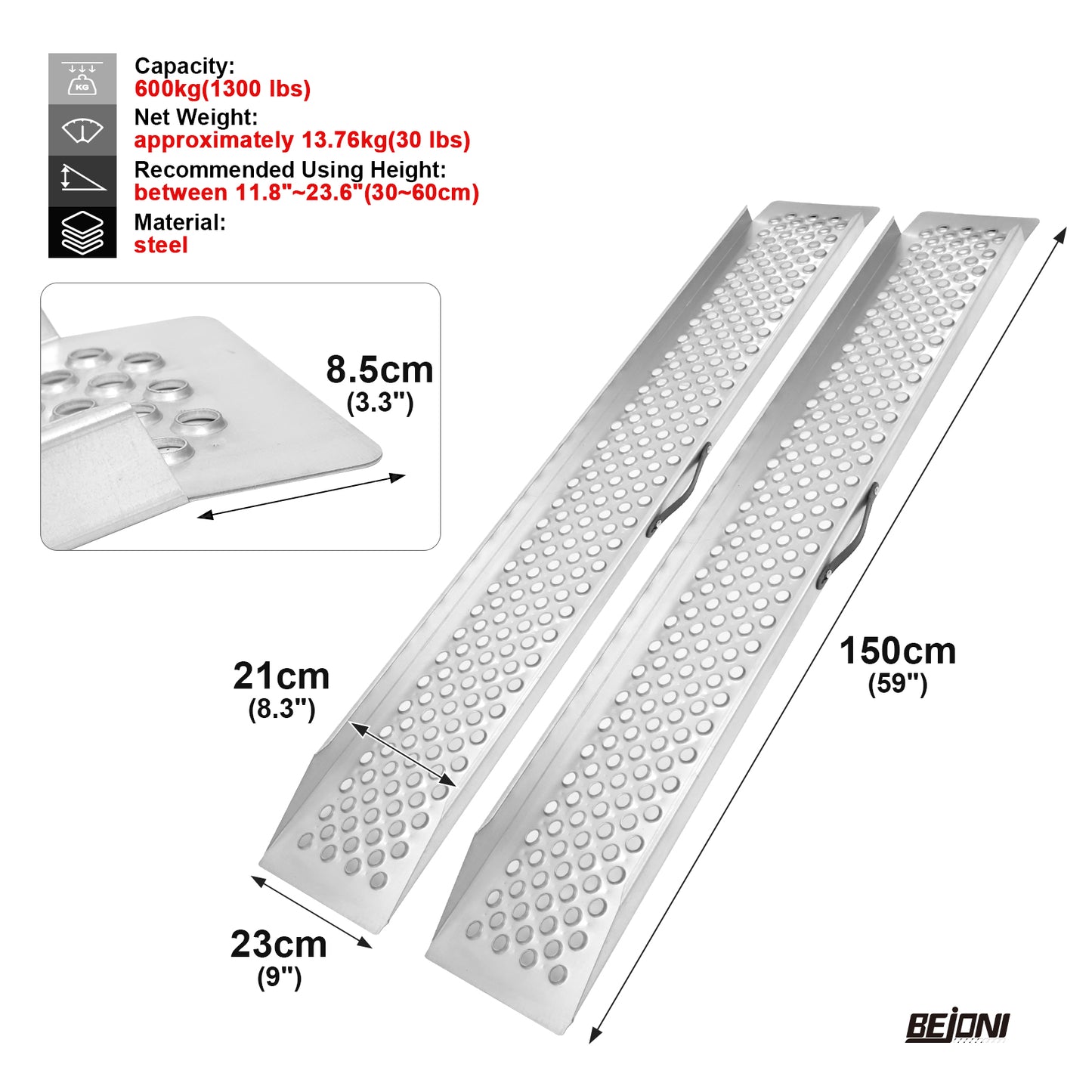 Ruedamann 9" W Loading Ramps,Anti-Skid Surface,660 lbs/PC,1 or 2 Packs