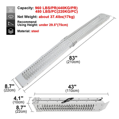 Ruedamann 83"L x 8.7"W Folding Steel Bike Ramp,480lbs/PC, Motorcycle
