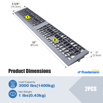 Ruedamann Modular Threshold Ramps,Plastic,9° Slope,3000lbs