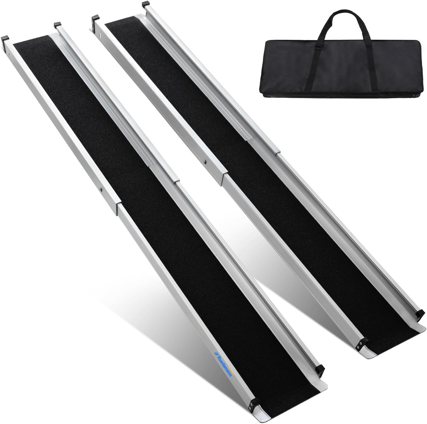 Ruedamann Wheelchair Ramp 6FT Telescoping Wheelchair Ramps for Home Steps Portable Non-Skid Ramps for Wheelchairs for Home Adjustable Aluminum Wheelchair Ramp Storage Bag (2 Pcs)