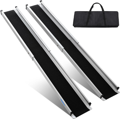 Ruedamann Wheelchair Ramp 6FT Telescoping Wheelchair Ramps for Home Steps Portable Non-Skid Ramps for Wheelchairs for Home Adjustable Aluminum Wheelchair Ramp Storage Bag (2 Pcs)