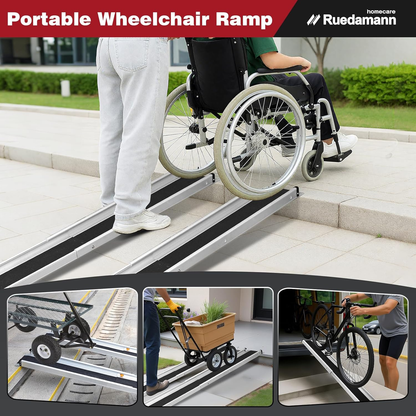 Ruedamann Wheelchair Ramp 6FT Telescoping Wheelchair Ramps for Home Steps Portable Non-Skid Ramps for Wheelchairs for Home Adjustable Aluminum Wheelchair Ramp Storage Bag (2 Pcs)