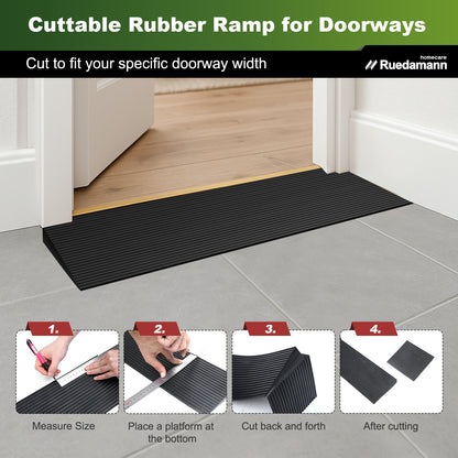 Ruedamann 35.4"W Rubber Threshold Ramp, Cuttable, 1500 lbs,Outdoor and Indoor