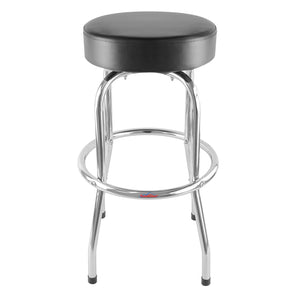 Ruedamann 29" H Iron Backless Swivel Bar Stool,Holds Up to 300 lbs,Shop Stool with Black Leather Padded Chrome Frame, Black