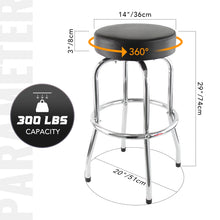 Load image into Gallery viewer, Ruedamann 29&quot; H Iron Backless Swivel Bar Stool,Holds Up to 300 lbs,Shop Stool with Black Leather Padded Chrome Frame, Black
