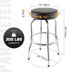 Ruedamann 29" H Iron Backless Swivel Bar Stool,Holds Up to 300 lbs,Shop Stool with Black Leather Padded Chrome Frame, Black