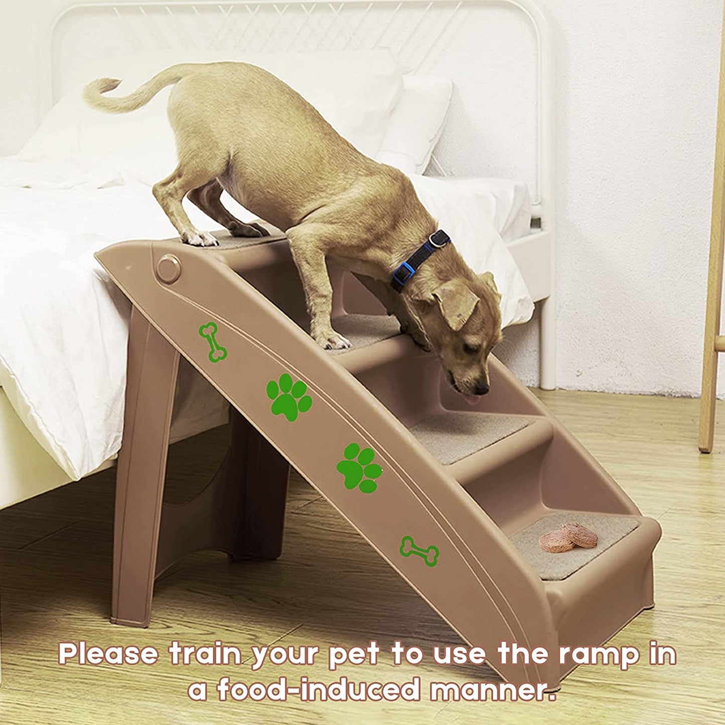 Ruedamann® Folding Plastic Pet Stairs Pet Ramps with Washable 2 Sets Carpet, 4 Steps