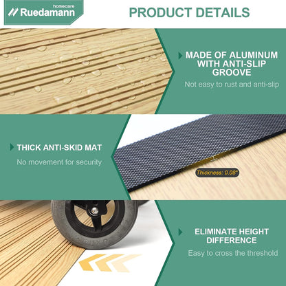 Ruedamann® Splicable Threshold Ramp Aluminum Non-Slip Mobility Entry Ramp
