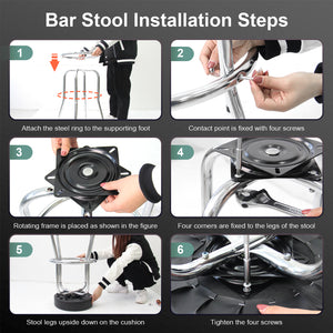 Ruedamann 29" H Iron Backless Swivel Bar Stool,Holds Up to 300 lbs,Shop Stool with Black Leather Padded Chrome Frame, Black